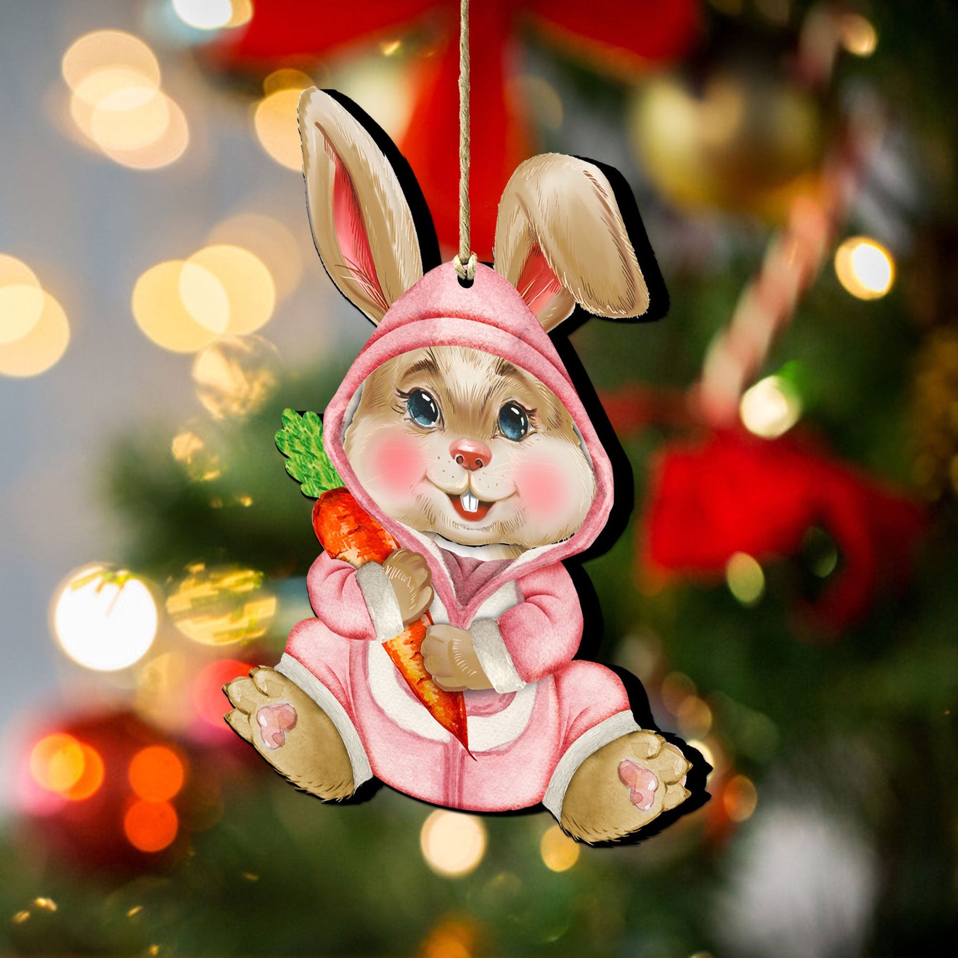 Carrot Baby Pink Bunny Wooden Ornaments by G.DeBrekht - Easter Spring Decor - 815432-3-1