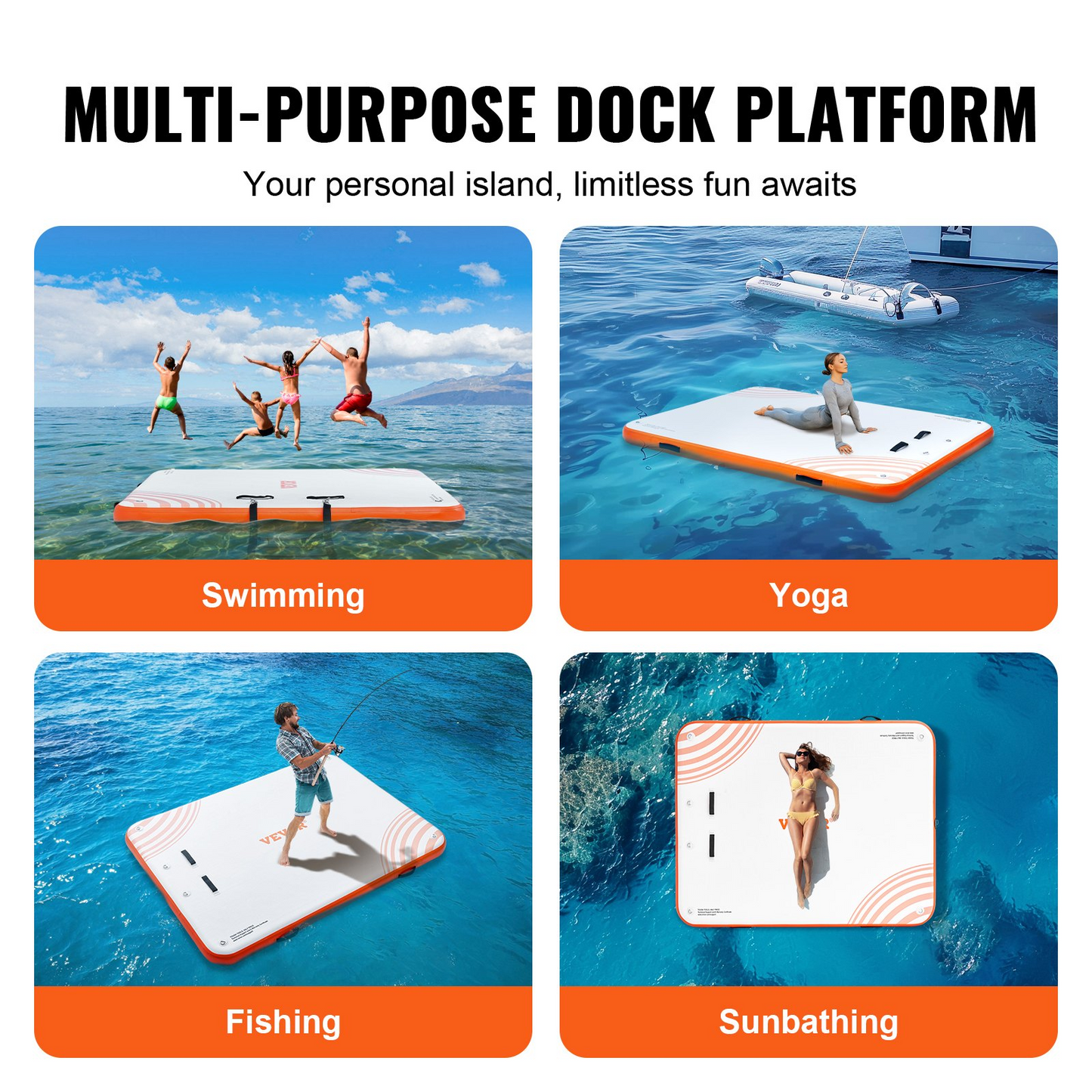 VEVOR Inflatable Floating Dock - 6x5FT Durable Non-Slip Water Mat with Detachable Ladder - Ideal for Pool, Beach, and Ocean Adventures