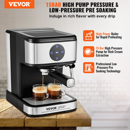 Espresso Machine - Professional Semi-Automatic Coffee & Espresso Maker with 15 Bar Pump, Touch Screen, Milk Frother, and Precise Temp Control