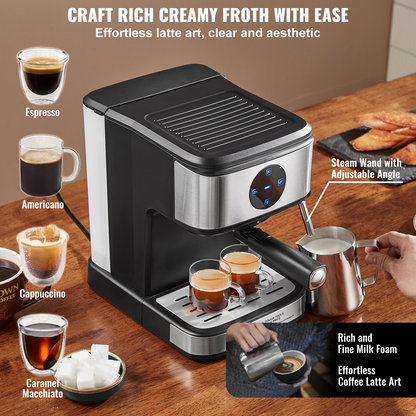 Espresso Machine - Professional Semi-Automatic Coffee & Espresso Maker with 15 Bar Pump, Touch Screen, Milk Frother, and Precise Temp Control