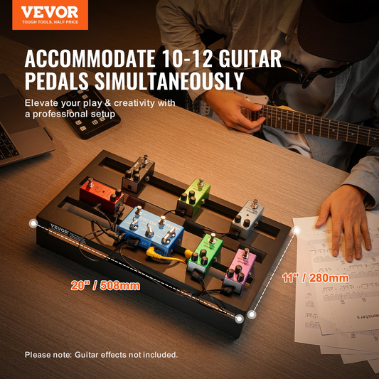 VEVOR Lightweight Aluminum Alloy Guitar Pedal Board - Accommodates 10-12 Pedals, Professional, Sturdy & Portable - Ideal for Musicians