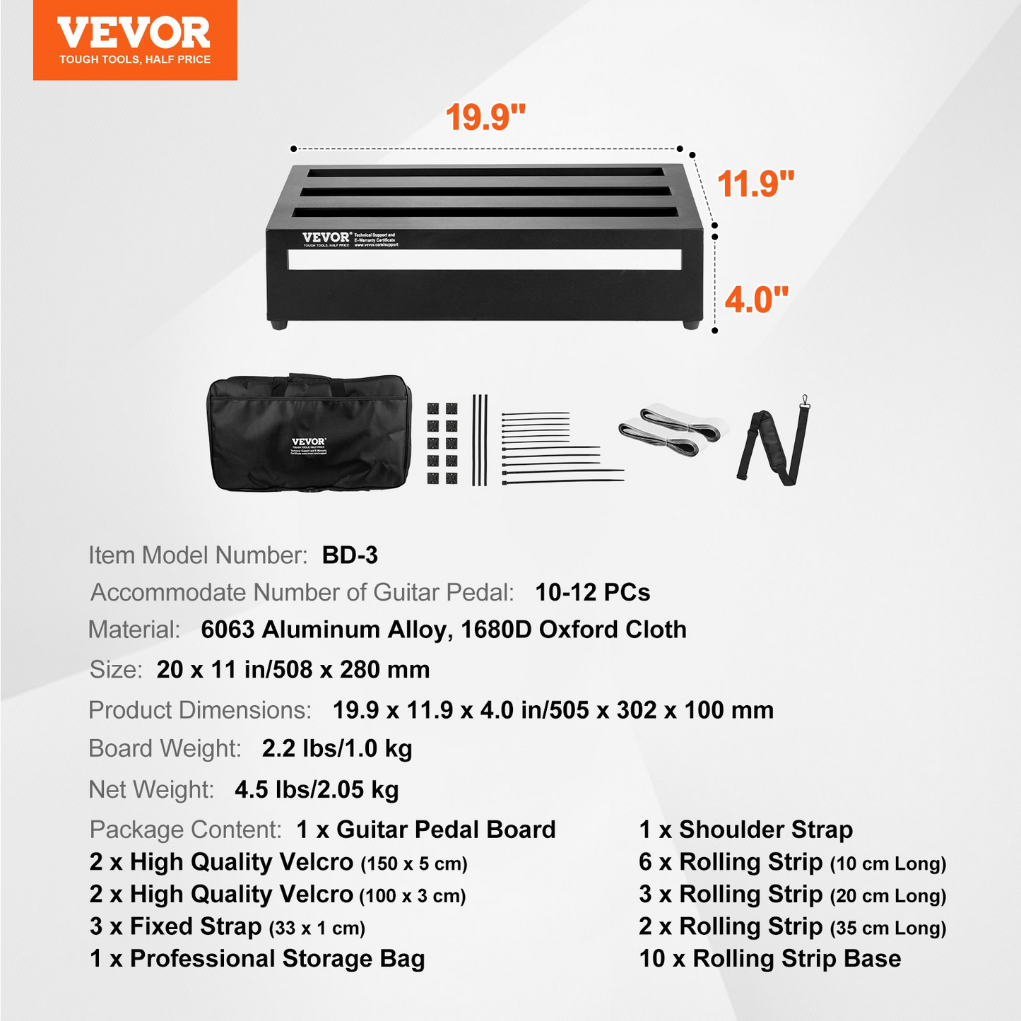 VEVOR Lightweight Aluminum Alloy Guitar Pedal Board - Accommodates 10-12 Pedals, Professional, Sturdy & Portable - Ideal for Musicians