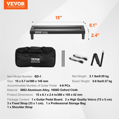 VEVOR Super Light Aluminum Alloy Guitar Pedal Board ??Portable & Durable | Holds 4-6 Pedals | 15'' x 5.7'' | Perfect for Gigs & Studio Sessions