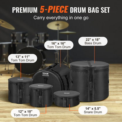 5-Piece Drum Bag Set - Premium Oxford Fabric - Padded Protection - Easy Transport