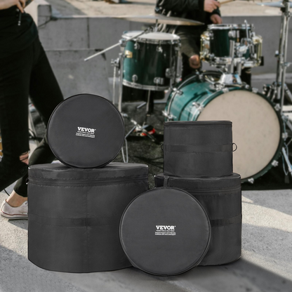 VEVOR 5-Piece Drum Bag Set | Premium Protection with Durable 1680D Oxford Fabric | Padded Drum Cases with Detachable Straps and Handles for Easy Transport