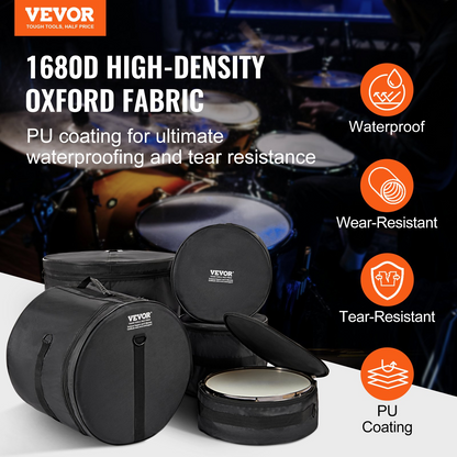 VEVOR 5-Piece Drum Bag Set | Premium Protection with Durable 1680D Oxford Fabric | Padded Drum Cases with Detachable Straps and Handles for Easy Transport