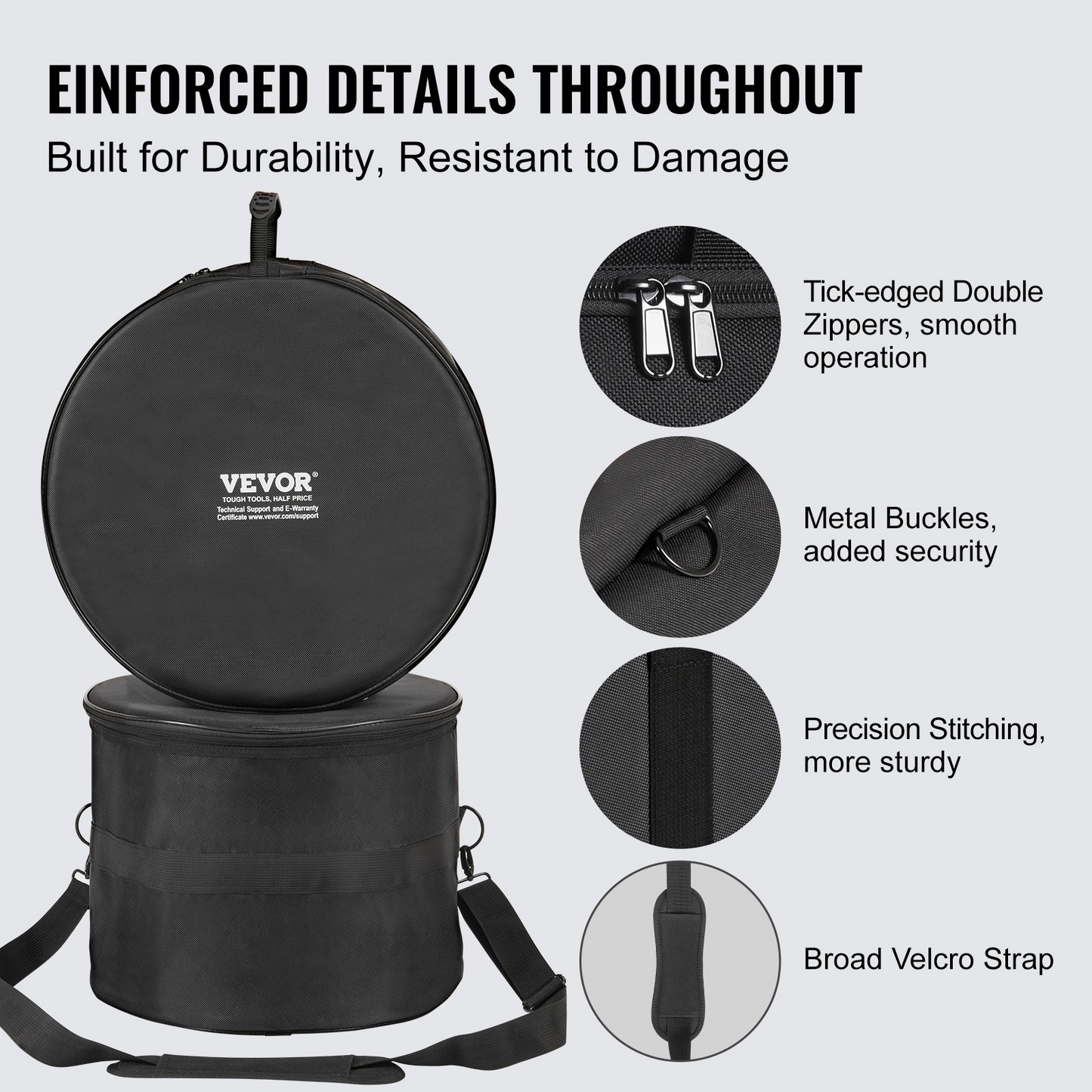 VEVOR 5-Piece Drum Bag Set | Premium Protection with Durable 1680D Oxford Fabric | Padded Drum Cases with Detachable Straps and Handles for Easy Transport