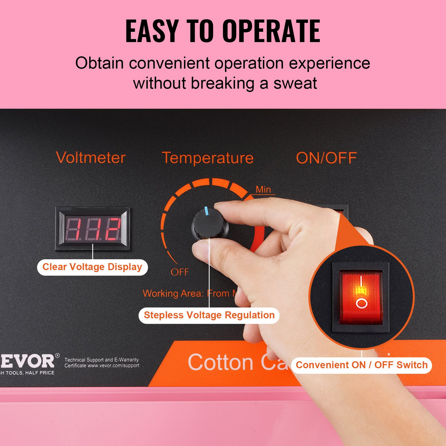 VEVOR 1000W Electric Cotton Candy Machine, Pink Stainless Steel Bowl - Ideal for Kids' Parties & Family Gatherings