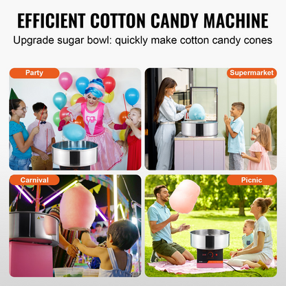 VEVOR 1000W Electric Cotton Candy Machine, Pink Stainless Steel Bowl - Ideal for Kids' Parties & Family Gatherings