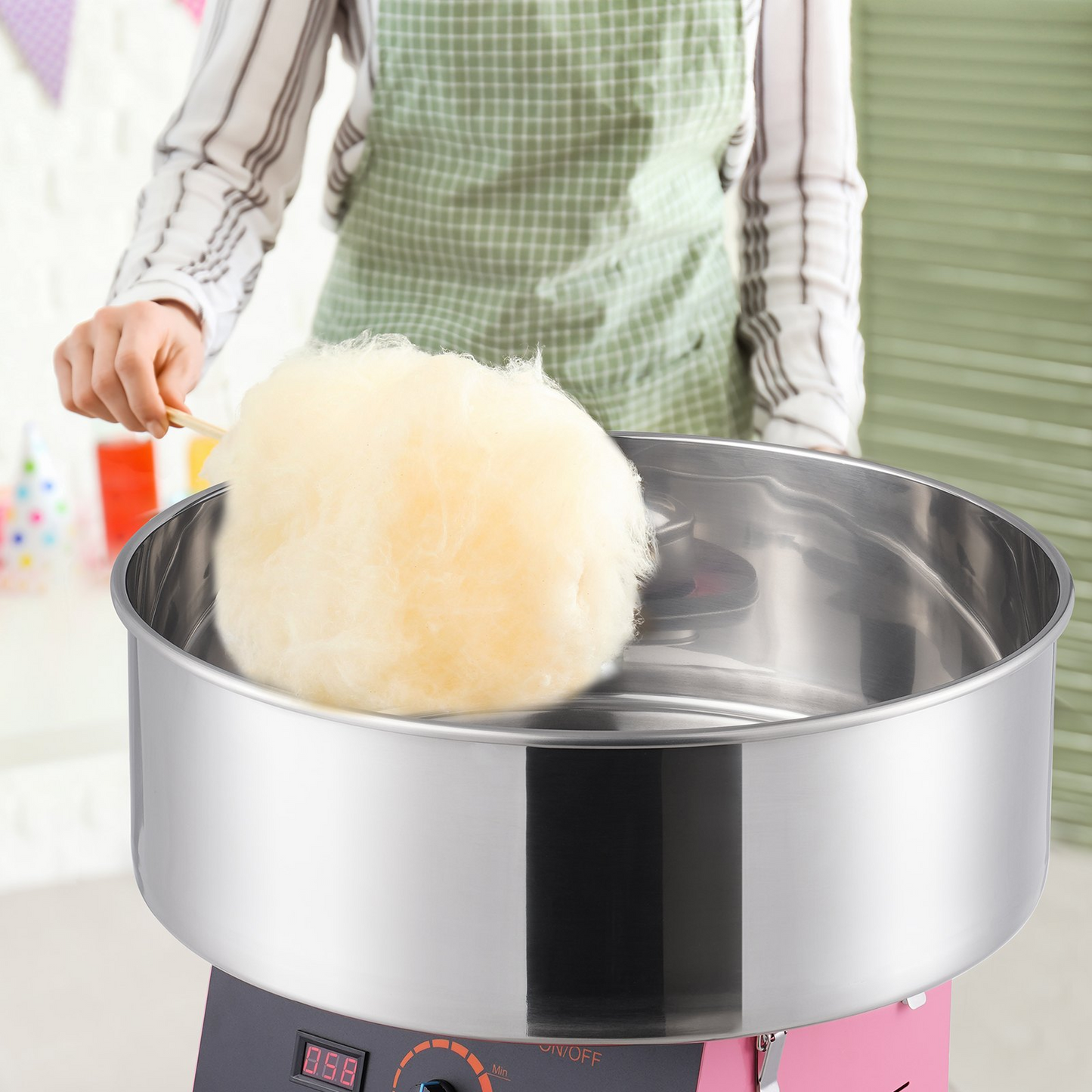 VEVOR 1000W Electric Cotton Candy Machine, Pink Stainless Steel Bowl - Ideal for Kids' Parties & Family Gatherings