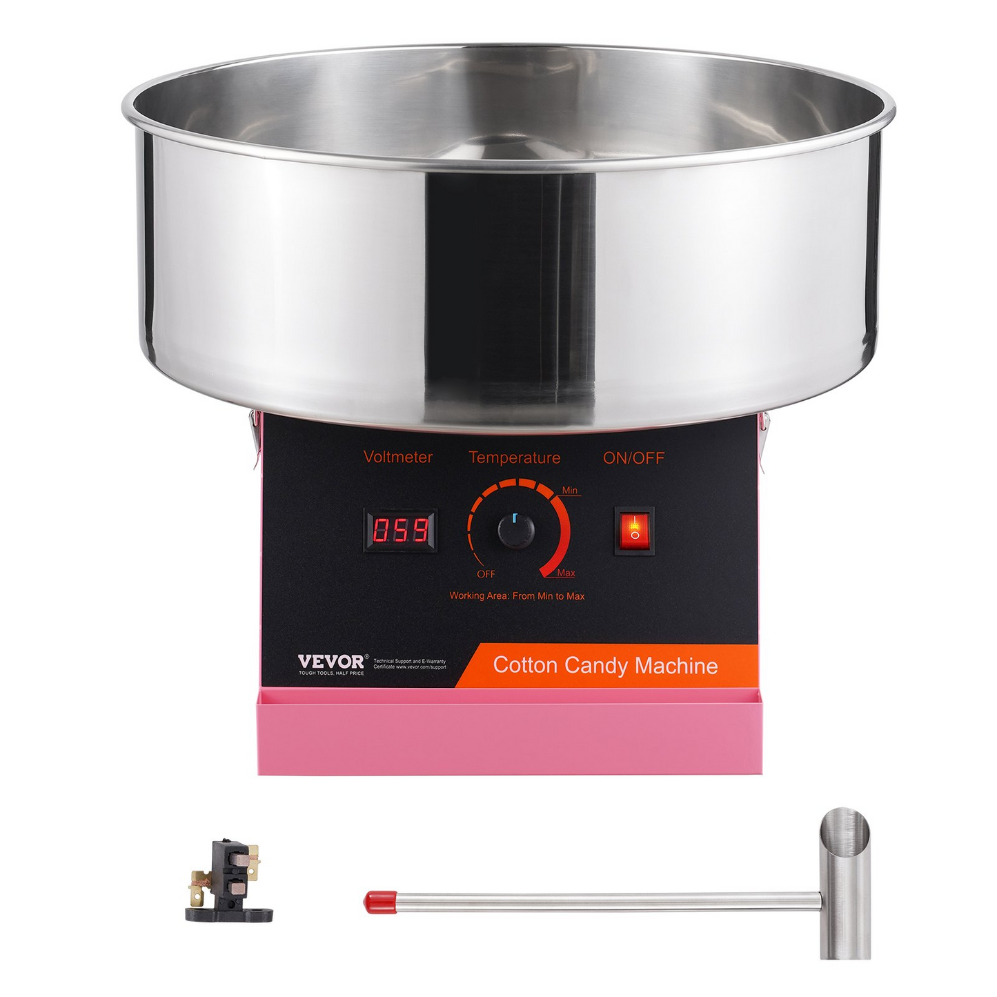 VEVOR 1000W Electric Cotton Candy Machine, Pink Stainless Steel Bowl - Ideal for Kids' Parties & Family Gatherings