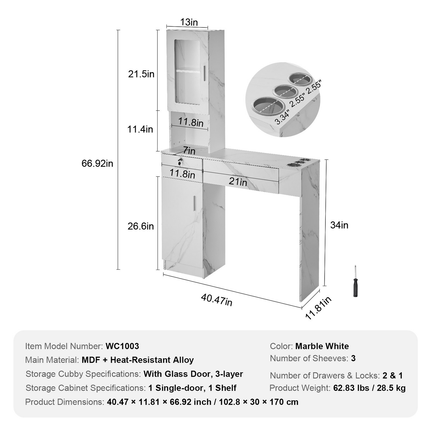 VEVOR Salon Station - Wall-Mounted Barber Station with Ample Storage & Lockable Drawer - Ideal for Hair Stylists & Spas - Elegant White Finish