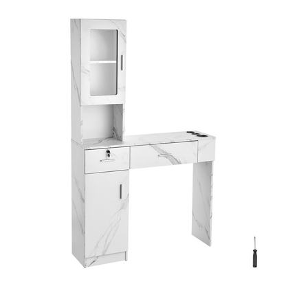 VEVOR Salon Station - Wall-Mounted Barber Station with Ample Storage & Lockable Drawer - Ideal for Hair Stylists & Spas - Elegant White Finish