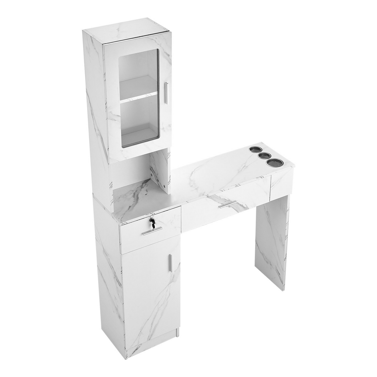 VEVOR Salon Station - Wall-Mounted Barber Station with Ample Storage & Lockable Drawer - Ideal for Hair Stylists & Spas - Elegant White Finish