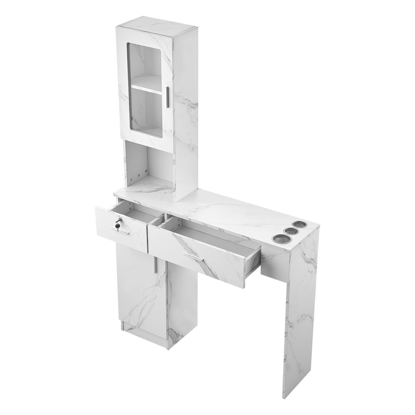 VEVOR Salon Station - Wall-Mounted Barber Station with Ample Storage & Lockable Drawer - Ideal for Hair Stylists & Spas - Elegant White Finish