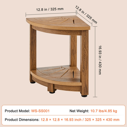 VEVOR Corner Shower Bench - Durable Faux Wood Grain Polystyrene, Water-Resistant Shower Stool with Storage Shelf, Perfect for Indoor and Outdoor Use