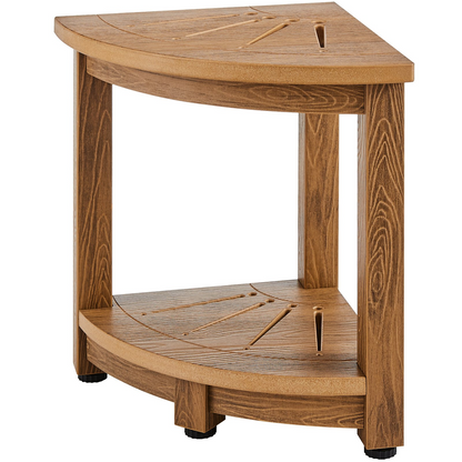 VEVOR Corner Shower Bench - Durable Faux Wood Grain Polystyrene, Water-Resistant Shower Stool with Storage Shelf, Perfect for Indoor and Outdoor Use
