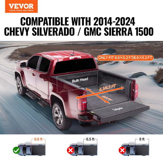 VEVOR Truck Bed Cover, Roll Up Tonneau Cover for 2014-2024 Chevy Silverado / GMC Sierra 1500