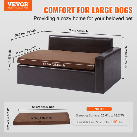 VEVOR Luxurious Pet Sofa - Comfortable Dog Couch for Medium-Sized Dogs & Cats | Easy to Assemble, Durable Leather Fabric
