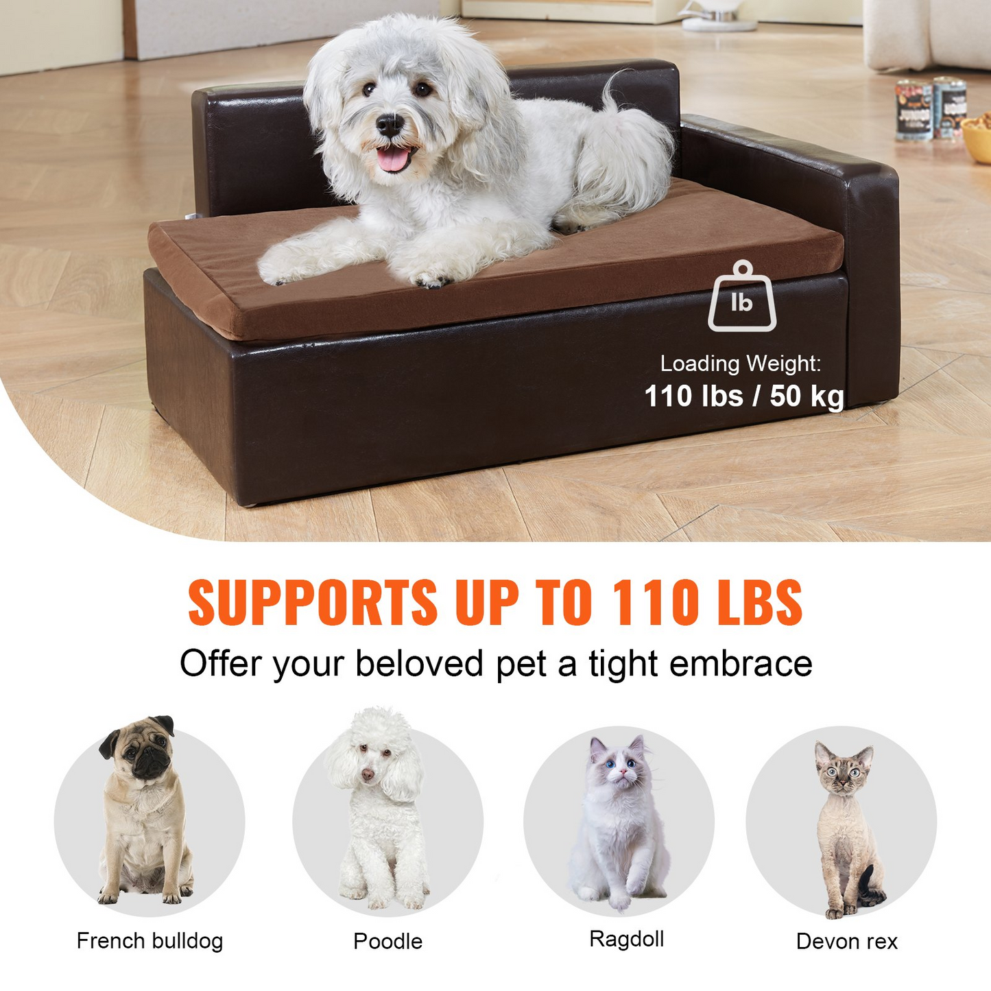 VEVOR Luxurious Pet Sofa - Comfortable Dog Couch for Medium-Sized Dogs & Cats | Easy to Assemble, Durable Leather Fabric