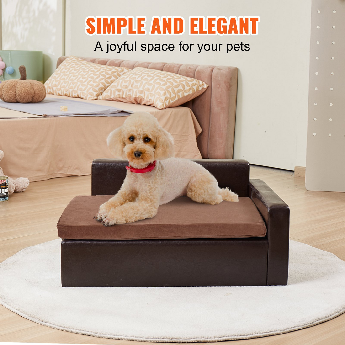 VEVOR Luxurious Pet Sofa - Comfortable Dog Couch for Medium-Sized Dogs & Cats | Easy to Assemble, Durable Leather Fabric