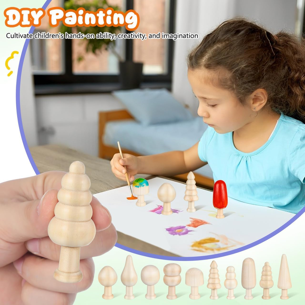 20Pcs Unfinished Wooden Mini Trees: Blank DIY Graffiti Wooden Tree Unfinished for DIY Crafts and Christmas Easter Decorations