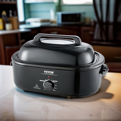 VEVOR 24 QT Electric Roaster Oven, 1450W, Self-Basting Lid, Defrost & Warm Functions - Perfect for Cooking Turkey and More