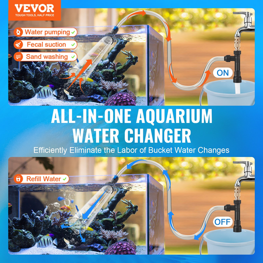 VEVOR Aquarium Gravel Cleaner - 30ft Flexible PVC Hose with Multi-Functional Adapters for Efficient Fish Tank Cleaning