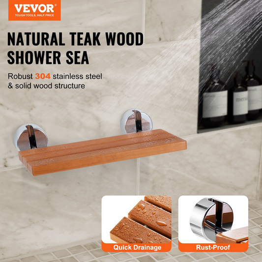 VEVOR Folding Teak Shower Seat - Premium, Space-Saving Shower Bench for Comfort and Safety