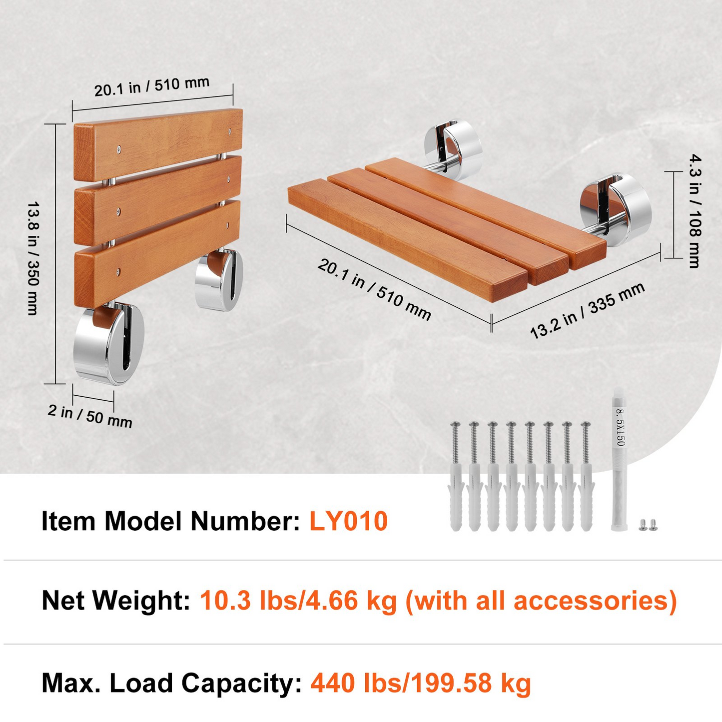 VEVOR Folding Teak Shower Seat - Premium, Space-Saving Shower Bench for Comfort and Safety