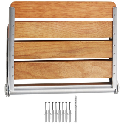 VEVOR Wall Mounted Folding Oak Shower Seat - Space-Saving Fold-Up Bench with High Load Capacity and Waterproof Design, Ideal for All Ages
