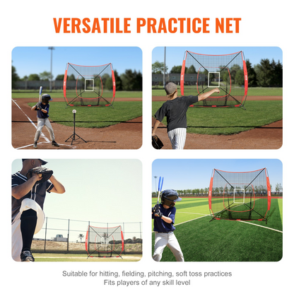 VEVOR 7x7 ft Baseball Softball Practice Net | Portable Training Net with Strike Zone for Hitting, Batting, Pitching, Catching | Durable Knotless Polyester, Easy Setup & Storage | Enhance Your Skills