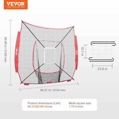 VEVOR 7x7 ft Baseball Softball Practice Net | Portable Training Net with Strike Zone for Hitting, Batting, Pitching, Catching | Durable Knotless Polyester, Easy Setup & Storage | Enhance Your Skills
