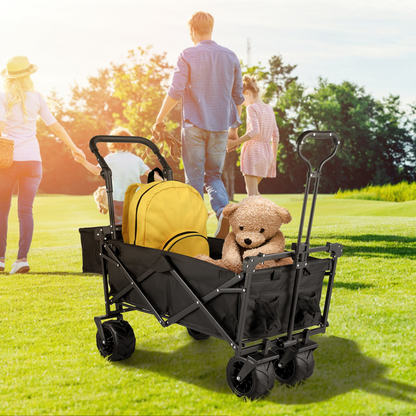 VEVOR Extra Large Collapsible Garden Cart - Heavy Duty, All-Terrain Folding Wagon with Removable Canopy | Ideal for Gardening, Camping, and Shopping - Black