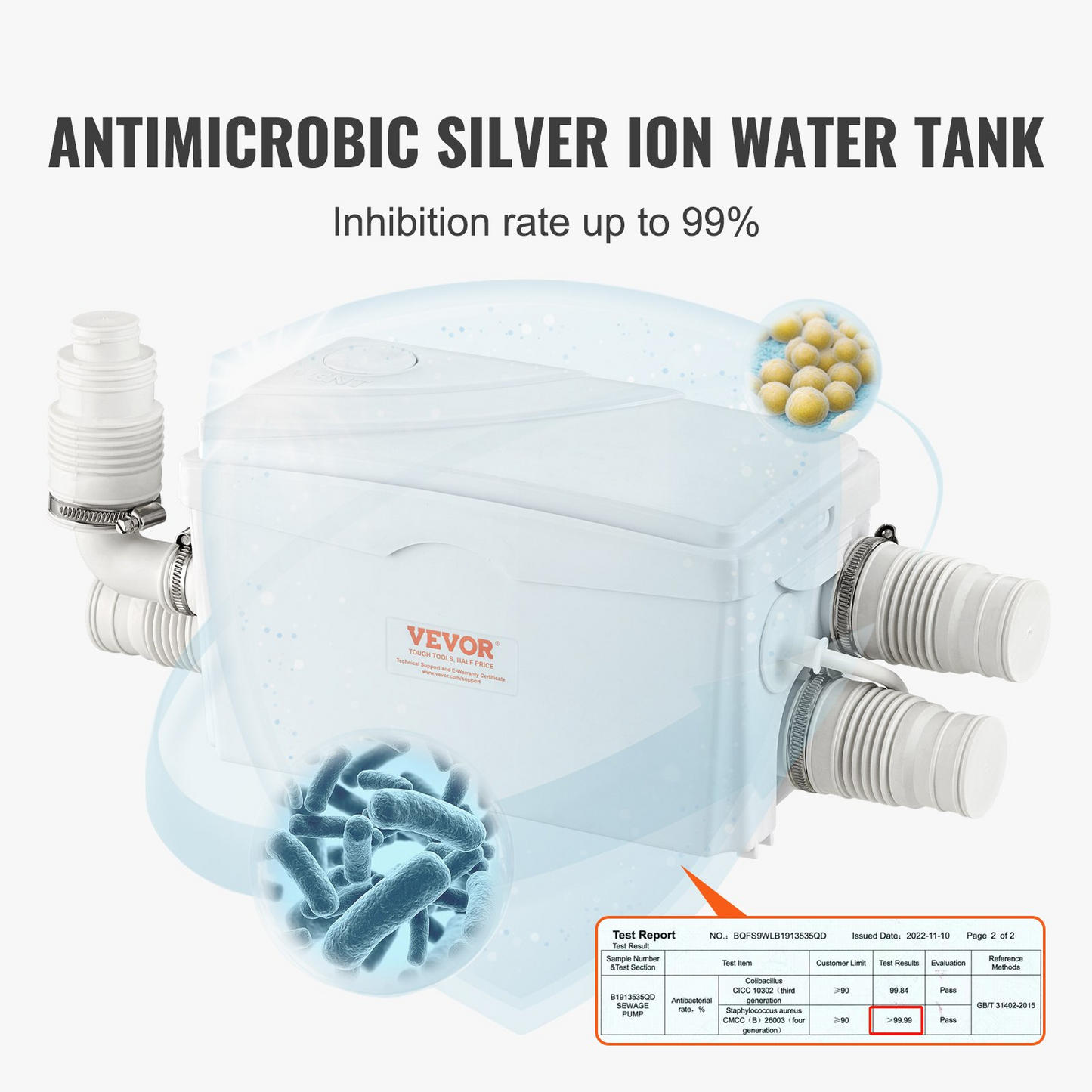 VEVOR Macerator Pump - 350W Motor, 6000 L/h Flow Rate, IP68 Waterproof, 3-Inlet Design for Basement, Kitchen, Shower, Laundry Waste Water Disposal