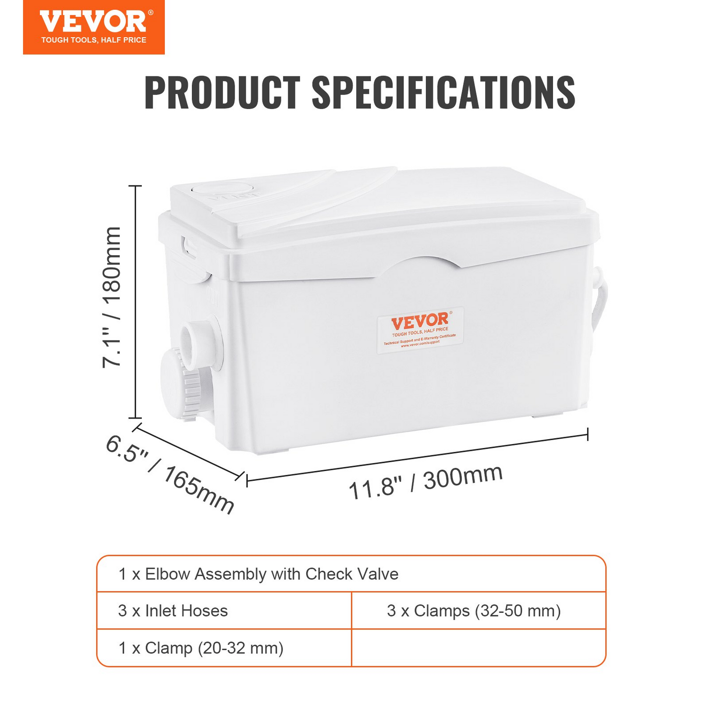 VEVOR Macerator Pump - 350W Motor, 6000 L/h Flow Rate, IP68 Waterproof, 3-Inlet Design for Basement, Kitchen, Shower, Laundry Waste Water Disposal