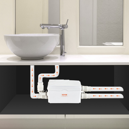 VEVOR Macerator Pump - 350W Motor, 6000 L/h Flow Rate, IP68 Waterproof, 3-Inlet Design for Basement, Kitchen, Shower, Laundry Waste Water Disposal