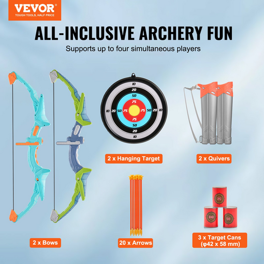 VEVOR Kids LED Light Up Bow and Arrow Set - 2 Pack | 20 Suction Cup Arrows, Adjustable Quivers & Targets | Perfect Outdoor Toy Gift for Ages 6-10+
