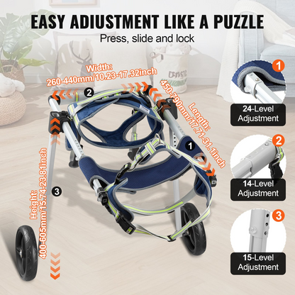 VEVOR 2 Wheels Dog Wheelchair for Back Legs | Lightweight & Adjustable Pet Wheelchair