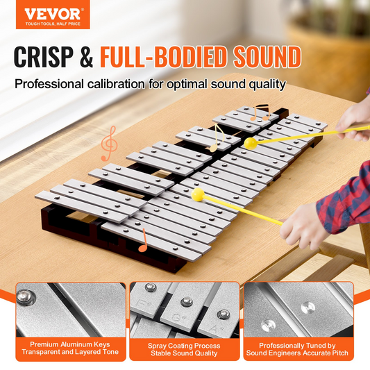 VEVOR 32 Note Glockenspiel Xylophone Bell Kit - Professional Grade Percussion Instrument for Adults & Students, Portable with Protective Backpack