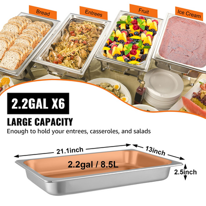 Hotel Pans Full Size 6 Pack set, 2.5 Inch Deep - Stainless Steel Steam Table Pans for Catering & Buffet