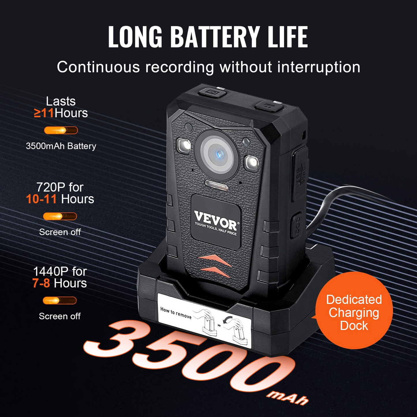 VEVOR 1440P HD Police Body Camera | Built-in 64GB Memory | Infrared Night Vision