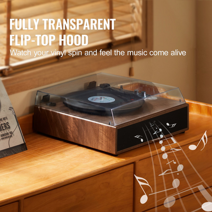 VEVOR Vinyl Record Player - 3-Speed Turntable with 10W Stereo Speakers, Magnetic Cartridge, Bluetooth, Aux & RCA Outputs, Supports 7/10/12 inch Records