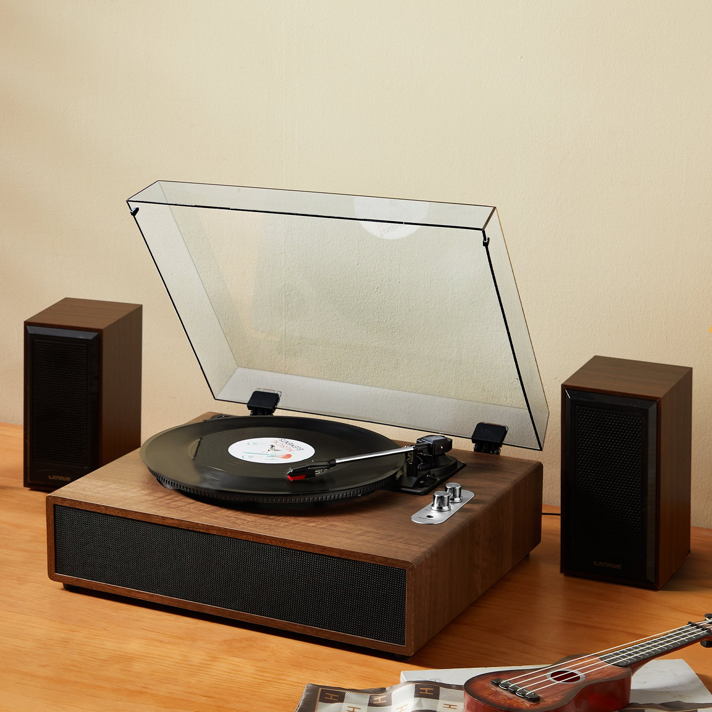 VEVOR Vinyl Record Player - 3-Speed Turntable with 10W Stereo Speakers, Magnetic Cartridge, Bluetooth, Aux & RCA Outputs, Supports 7/10/12 inch Records