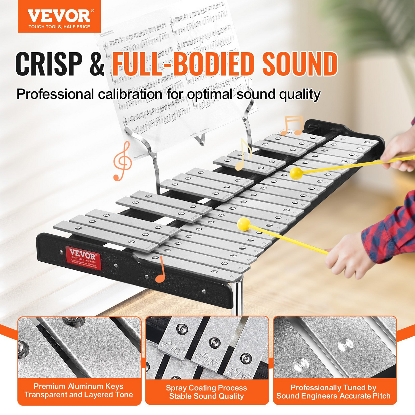 VEVOR 32 Note Glockenspiel Xylophone Bell Kit with Stand, Mallets, Drum Sticks & Carrying Bag – Professional Percussion Instrument for Students & Adults