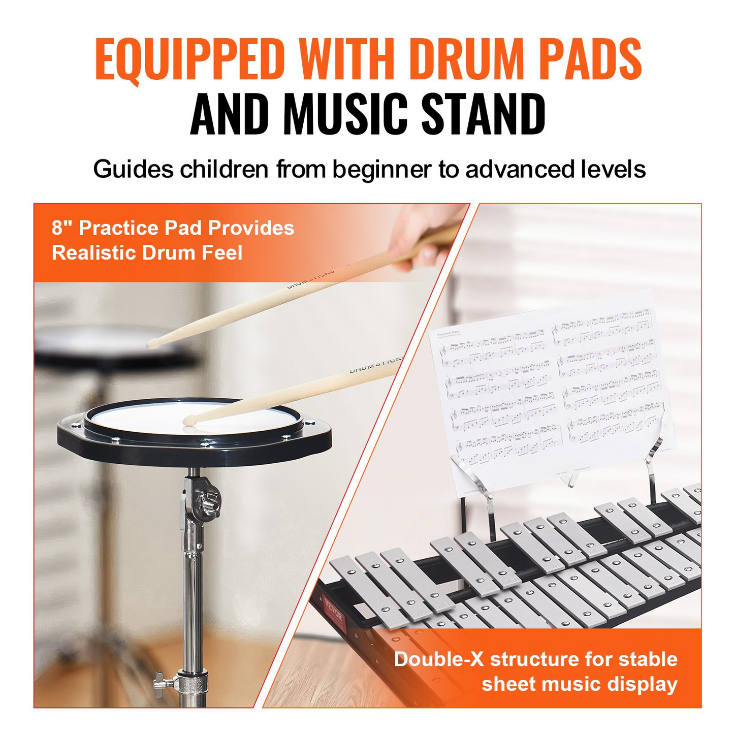 VEVOR 32 Note Glockenspiel Xylophone Bell Kit with Stand, Mallets, Drum Sticks & Carrying Bag – Professional Percussion Instrument for Students & Adults