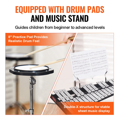 VEVOR 32 Note Glockenspiel Xylophone Bell Kit with Stand, Mallets, Drum Sticks & Carrying Bag – Professional Percussion Instrument for Students & Adults
