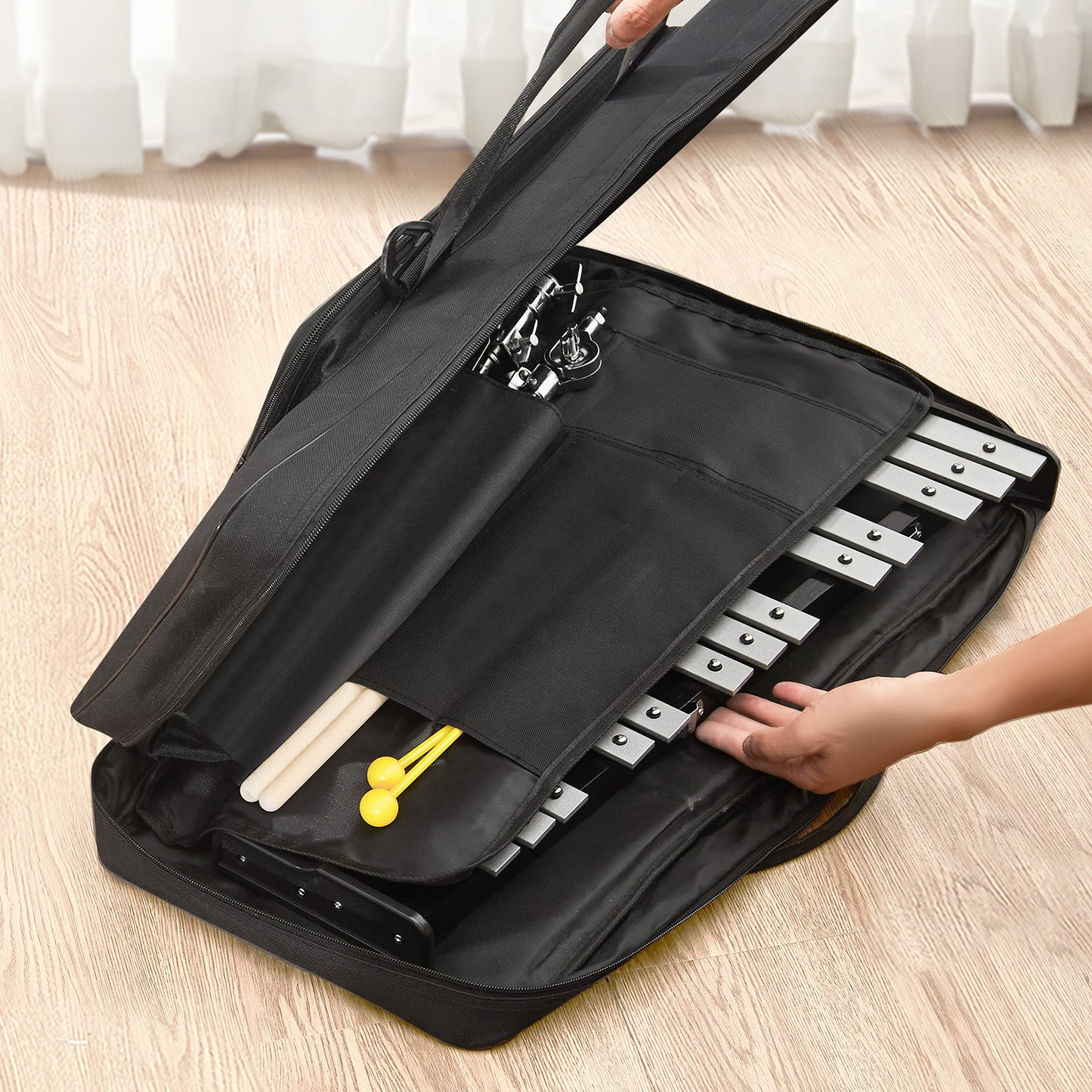 VEVOR 32 Note Glockenspiel Xylophone Bell Kit with Stand, Mallets, Drum Sticks & Carrying Bag – Professional Percussion Instrument for Students & Adults