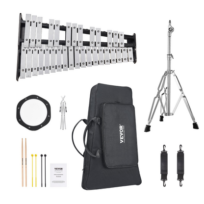 VEVOR 32 Note Glockenspiel Xylophone Bell Kit with Stand, Mallets, Drum Sticks & Carrying Bag – Professional Percussion Instrument for Students & Adults