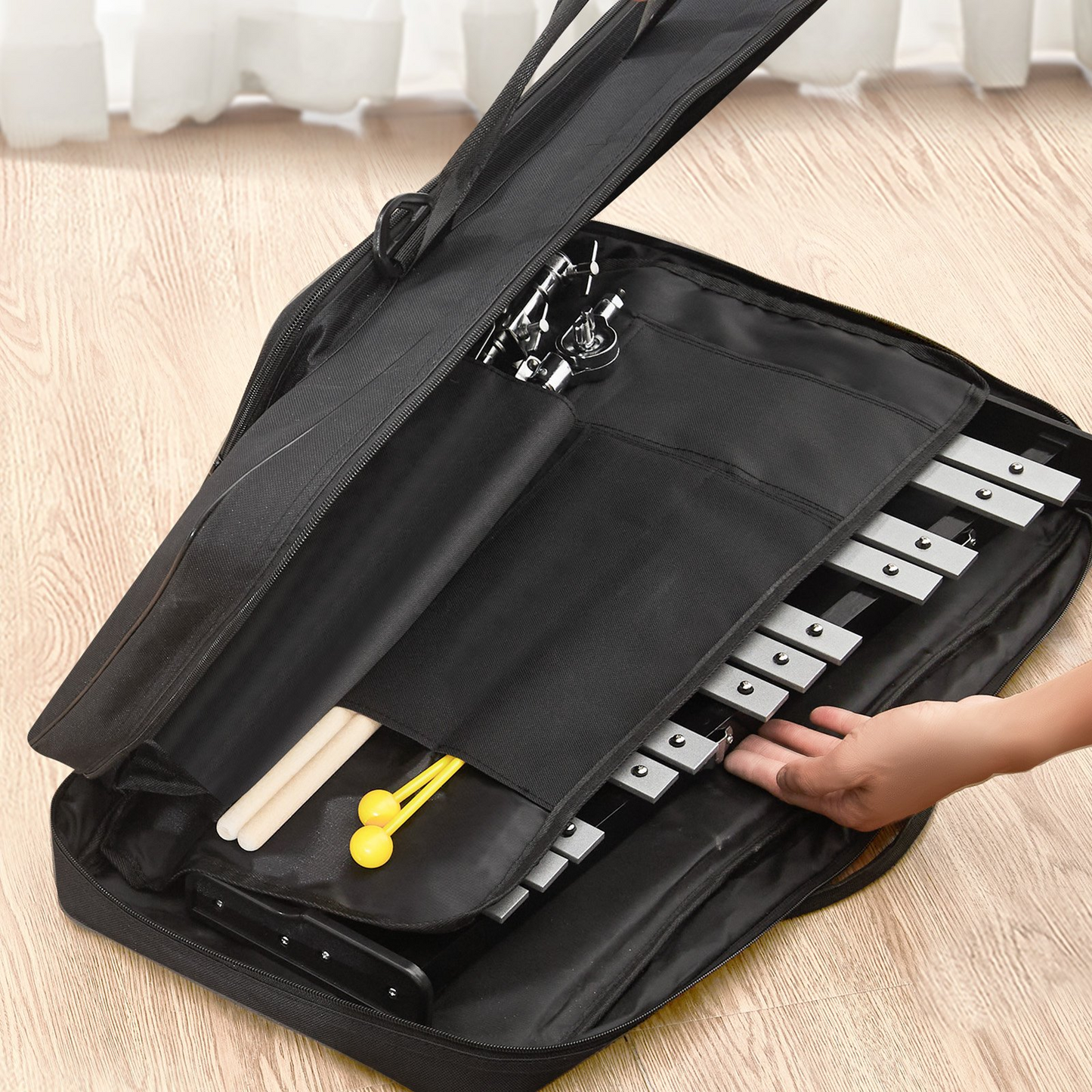 VEVOR 30 Note Glockenspiel Xylophone Bell Kit - Complete Percussion Instrument Set with Mallets, Drum Sticks, Music Stand, Practice Pad, Adjustable Stand & Carrying Bag